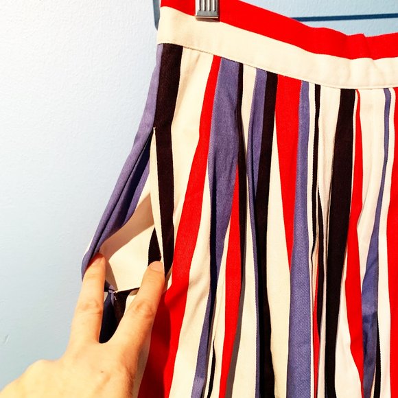 Striped Full Midi Skirt with pockets - Picture 2 of 4